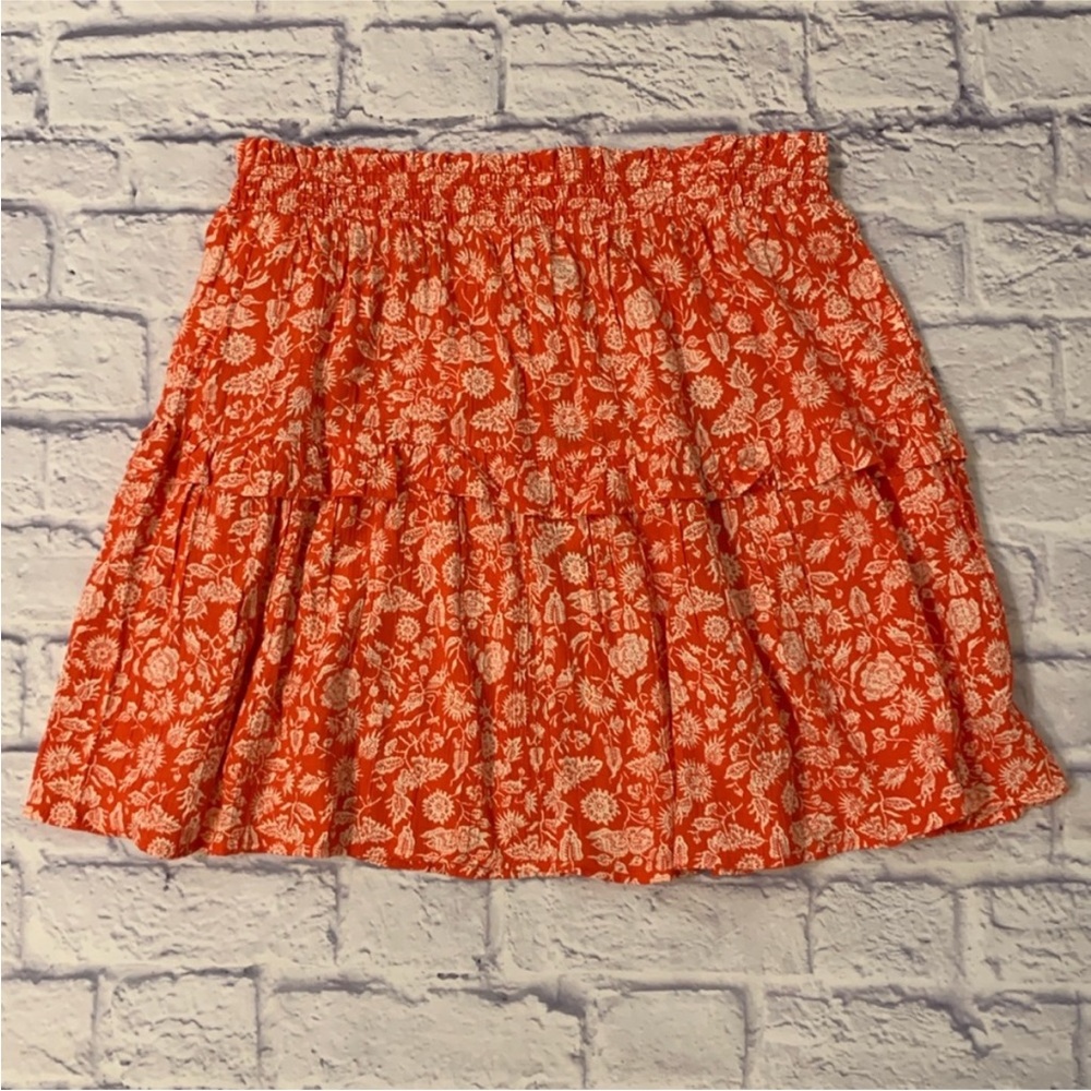 Universal Thread Orange Floral Skirt Pull-On Ruffle Feminine Size Large NWT